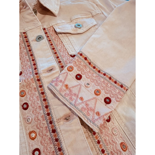 Qnuz Clothing Rose Denim jacket w Embrodery Clothing 42 Rosa