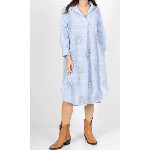 Qnuz Clothing Sara Dress w. Embrodery & Sequins Clothing 32 blue