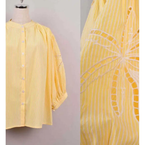 Qnuz Clothing Sarah shirt w embrodery Clothing 22 yellow