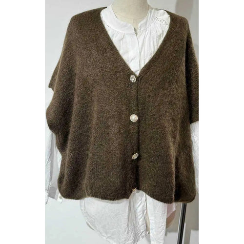 Qnuz Clothing Selma Vest w bling buttons Clothing 606 Choco