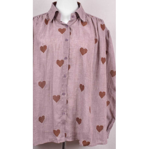 Qnuz Clothing Shirt w. Embrodery Hearts Clothing 60 Marron