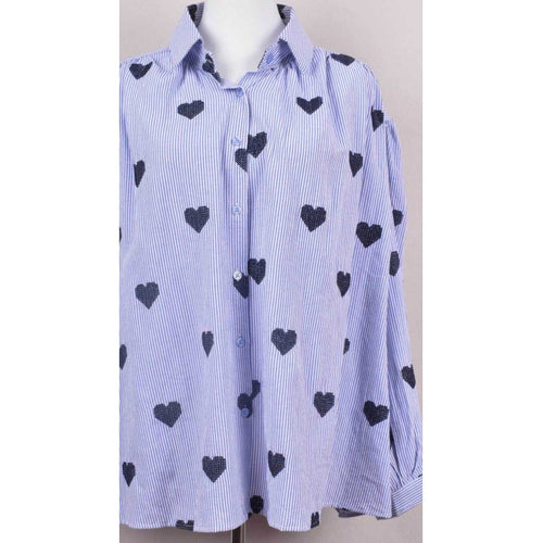 Qnuz Clothing Shirt w. Striped & Embrodery Hearts Clothing 31 Navy blue