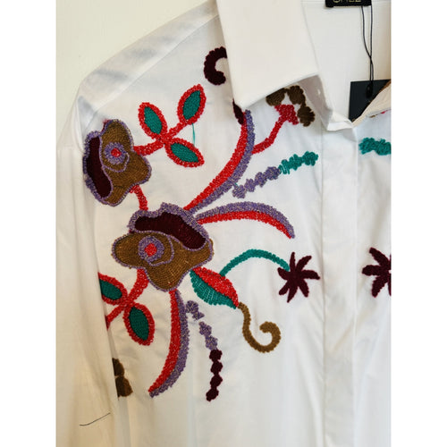 Qnuz Clothing Shirt w Multi colour Embrodery Clothing 10 White