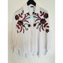Load image into Gallery viewer, Qnuz Clothing Shirt w Multi colour Embrodery Clothing 10 White
