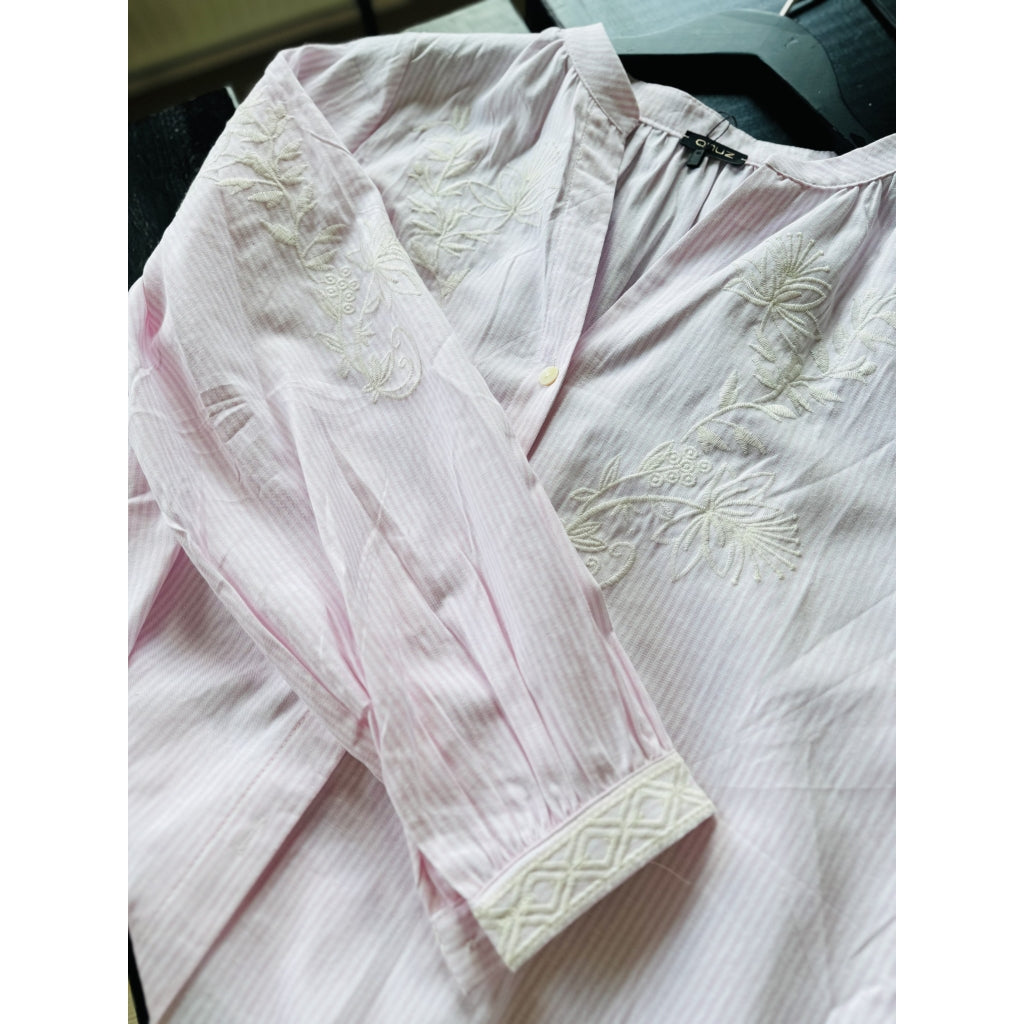 Qnuz Clothing Shirt w Stripes and embrodery Clothing 41 Rosa