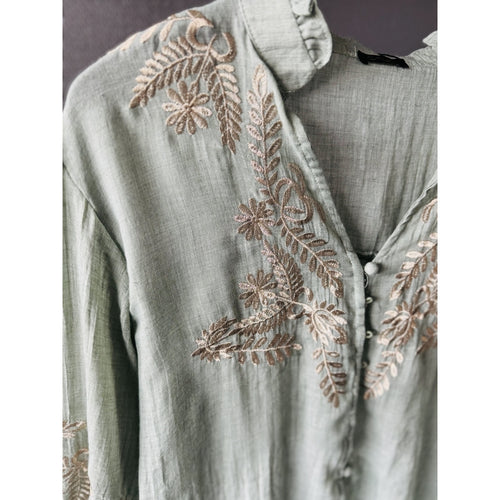 Qnuz Clothing Signe Boheme shirt w embrodery Clothing 56 dusty green 
