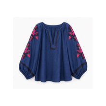 Load image into Gallery viewer, Qnuz Clothing Striped Boheme blouse w embrodery Clothing 33 denim blue
