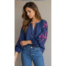 Load image into Gallery viewer, Qnuz Clothing Striped Boheme blouse w embrodery Clothing 33 denim blue
