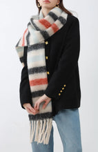 Load image into Gallery viewer, Qnuz Striped Fluffy scarf 10% wool Scarf
