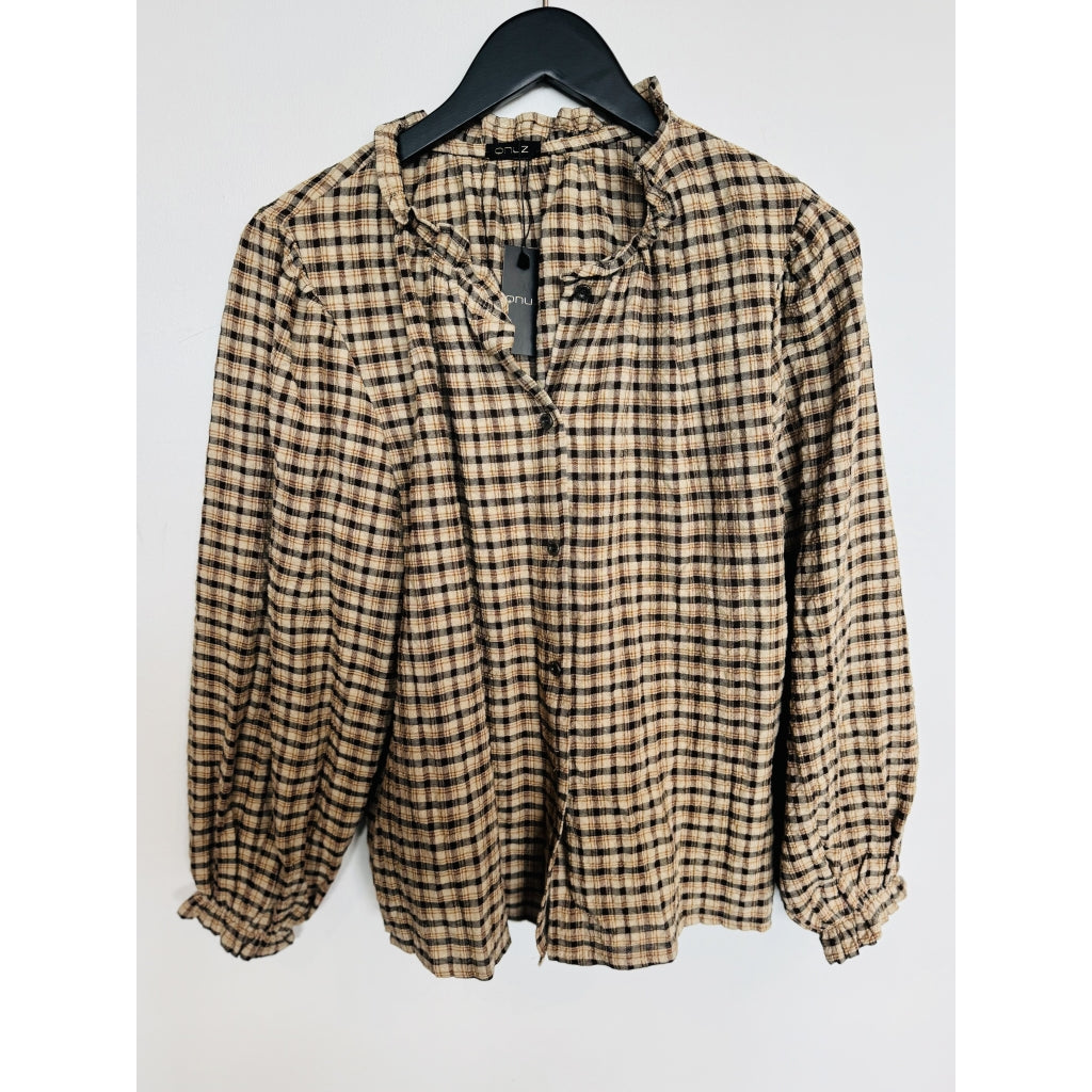 Qnuz Clothing Striped Shirt w. Embrodery & smock Cuffs Clothing 60 Marron