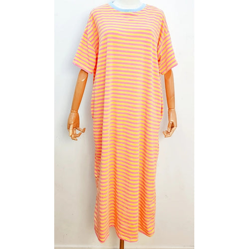 Qnuz Clothing Striped dress w. Pockets Clothing 4444 Bublegum