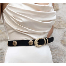 Load image into Gallery viewer, Qnuz Suede Belt w metal plates 2,50 cm wide Belt 99 Black
