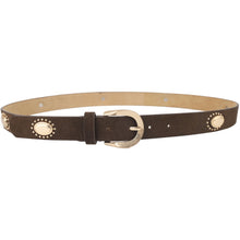 Load image into Gallery viewer, Qnuz Suede Belt w metal plates 2,50 cm wide Belt 60 Marron

