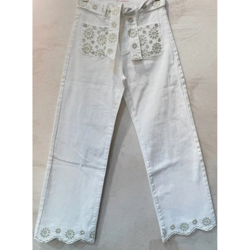 Qnuz Clothing Susy jeans w. Embrodery Clothing 10 White