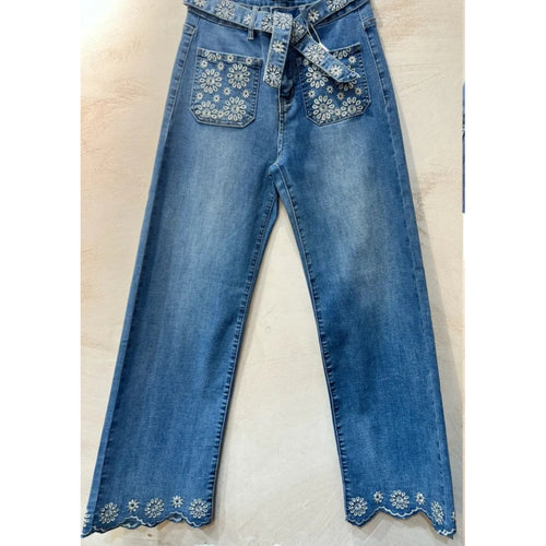 Qnuz Clothing Susy jeans w. Embrodery Clothing 33 denim blue