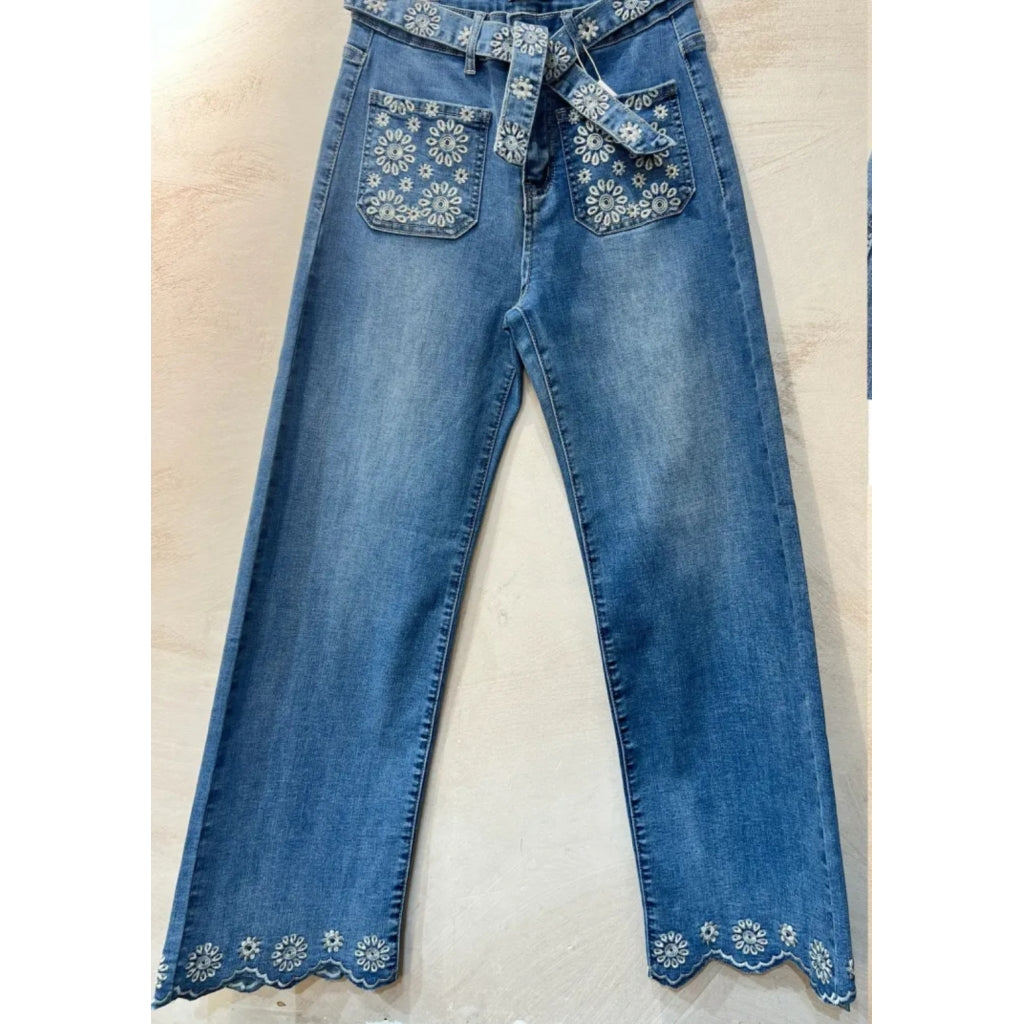 Qnuz Clothing Susy jeans w. Embrodery Clothing 33 denim blue
