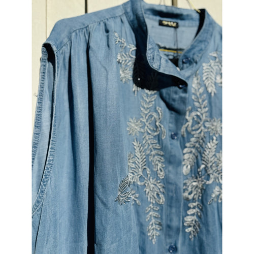 Qnuz Clothing Tencel shirt w. embrodery Clothing 33 denim blue