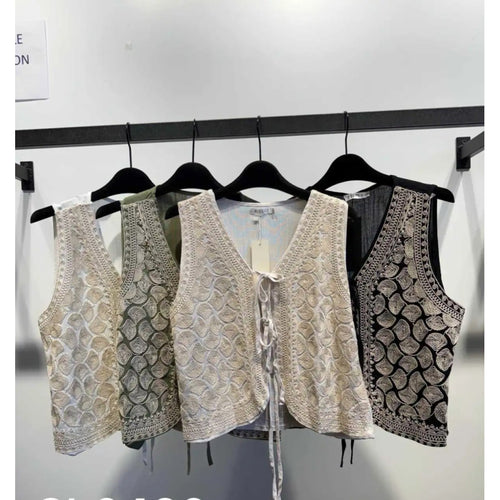 Qnuz Clothing West w.Embrodery 10% Linen Clothing 10 White