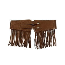 Load image into Gallery viewer, Qnuz Western Elastic belt 6-7cm wide (75-80 cm)w Fringes &amp; Studs Belt 61 Camel
