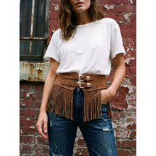 Load image into Gallery viewer, Qnuz Western Elastic belt 6-7cm wide (75-80 cm)w Fringes &amp; Studs Belt 61 Camel
